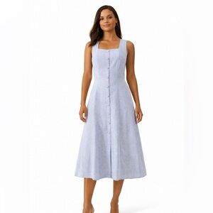Tuckernuck Pomander Place Blue White Seersucker Dress S Button Front Fit, Midi